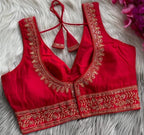 Vichitra Silk Sequin Embroidered Blouse with V-Neck & Tussels