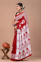 Ready to Wear Jaipuri Mul Cotton Saree for Women | Ikat Batik Printed Pre-Draped Saree
