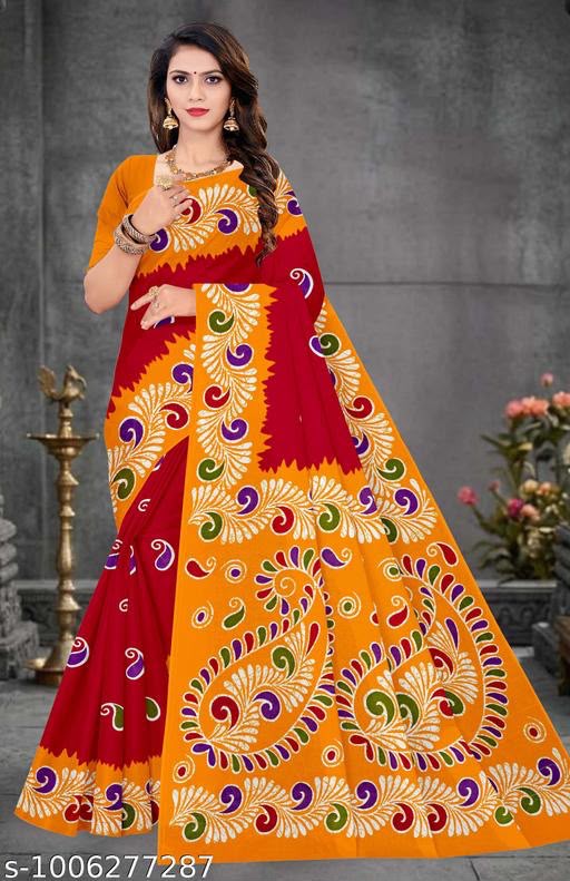 Women’s Printed Pure Cotton Hand Batik Print Saree