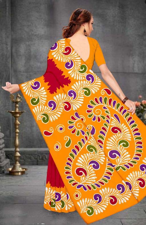 Women’s Printed Pure Cotton Hand Batik Print Saree