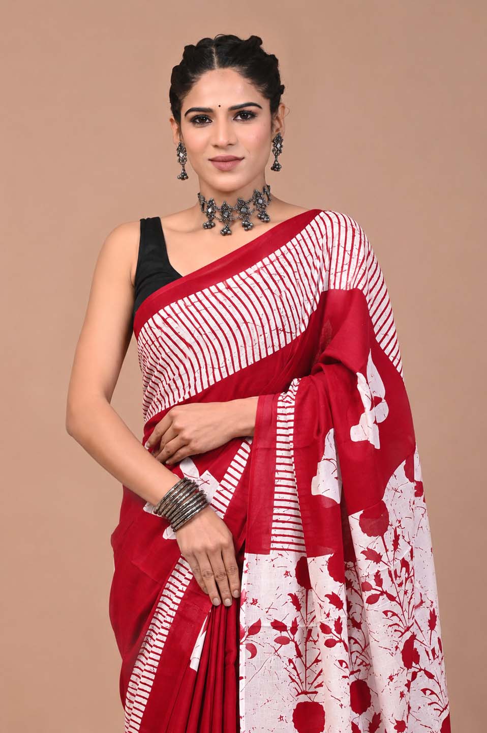 Ready to Wear Jaipuri Mul Cotton Saree for Women | Ikat Batik Printed Pre-Draped Saree