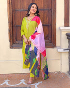 Roman Silk  Embroidered Kurta With Pant Dupatta Set