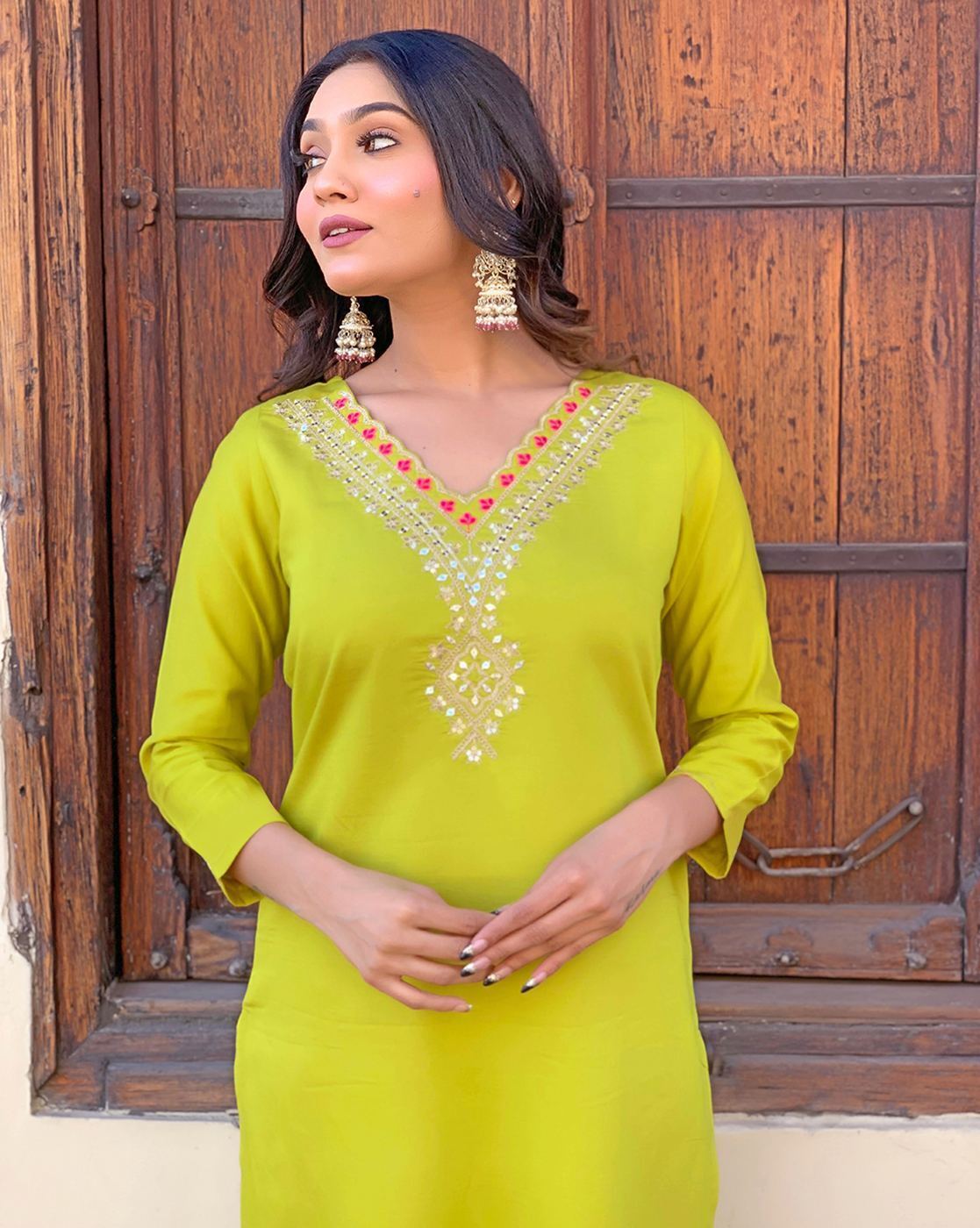 Roman Silk  Embroidered Kurta With Pant Dupatta Set