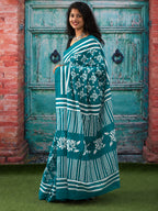Jaipuri Mul Cotton Ready to Wear Saree for Women | Batik Floral Printed Pre-Draped Pre-Pleated Cotton Saree | Adjustable Waist 26–50 Inch