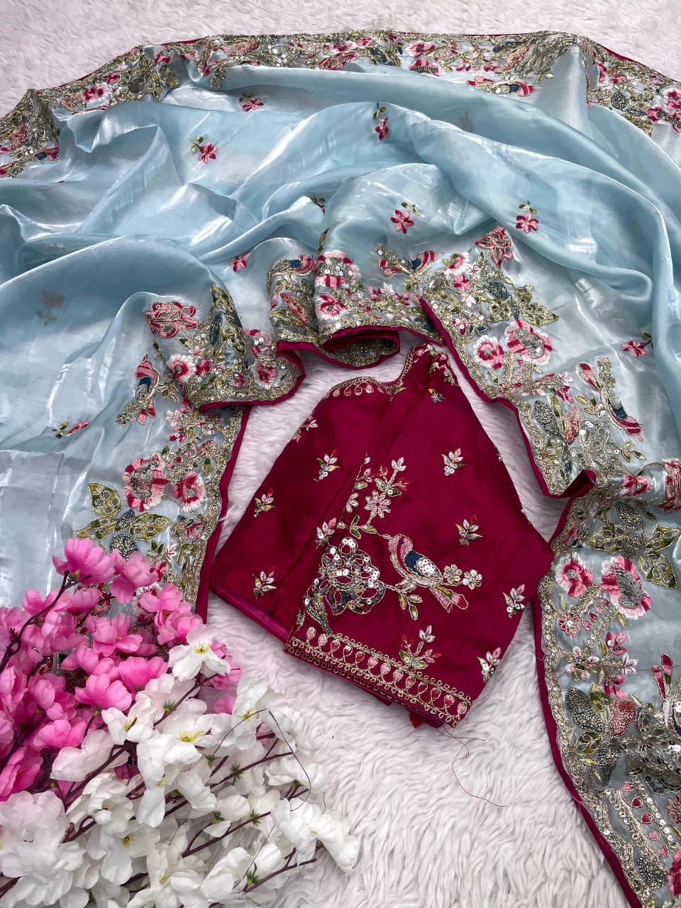 Pure Soft Jimmy Choo Saree With Stiched Blouse