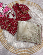Fendy Satin Embroidered Saree With Stitched Blouse