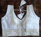 Vichitra Silk Sequin Embroidered Blouse with V-Neck & Tussels