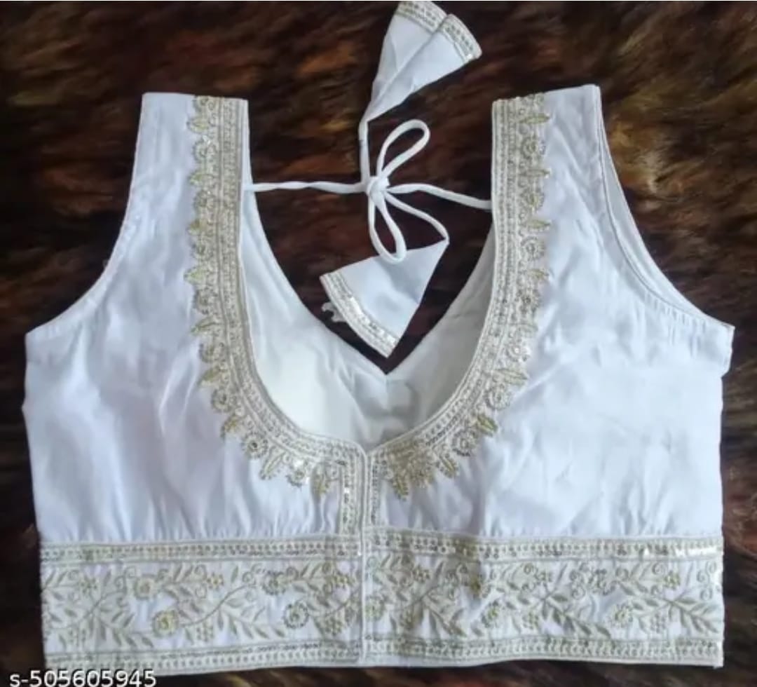 Vichitra Silk Sequin Embroidered Blouse with V-Neck & Tussels