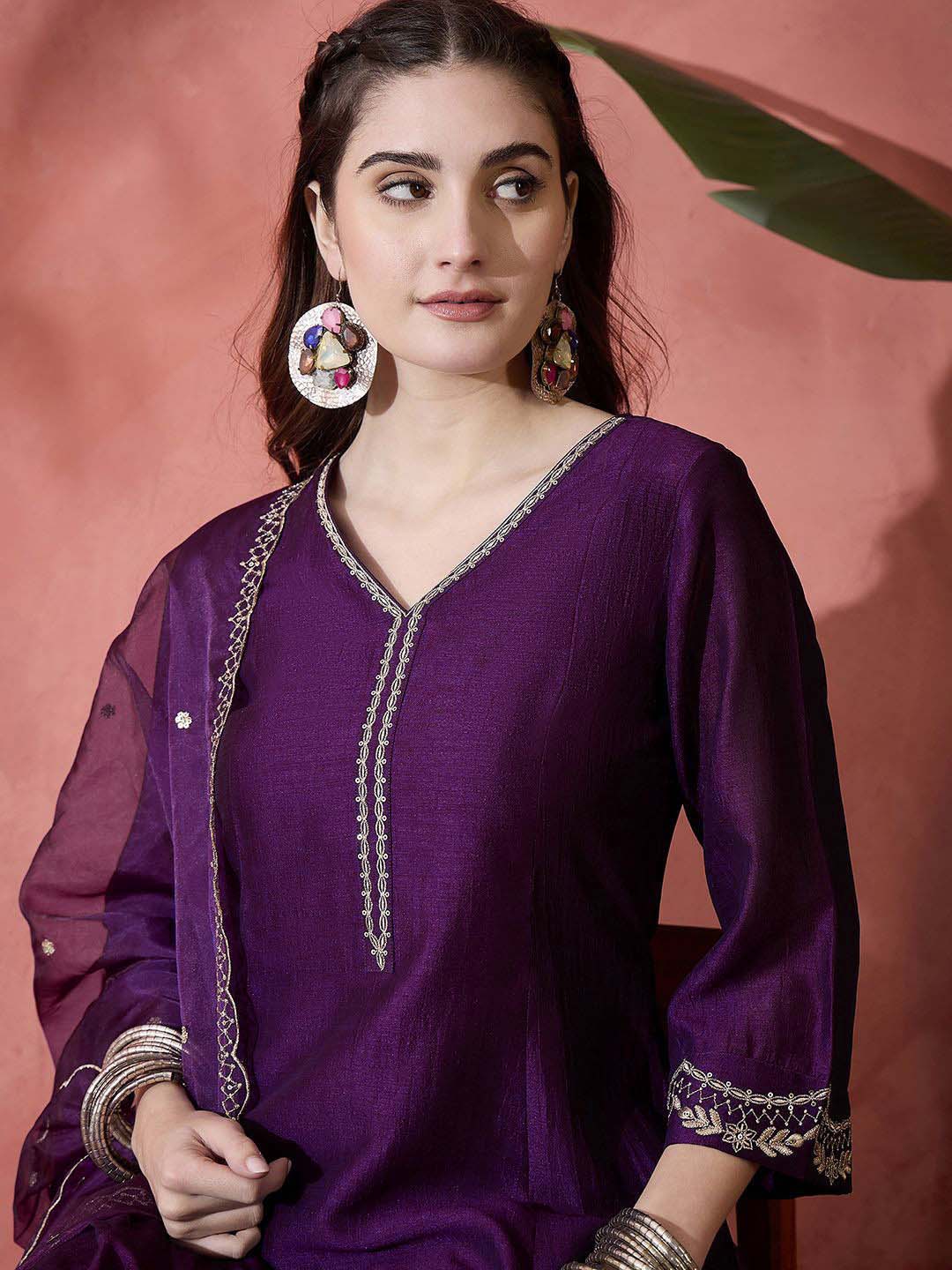 Elegant Zari Embroidered Silk Blend Anarkali Set