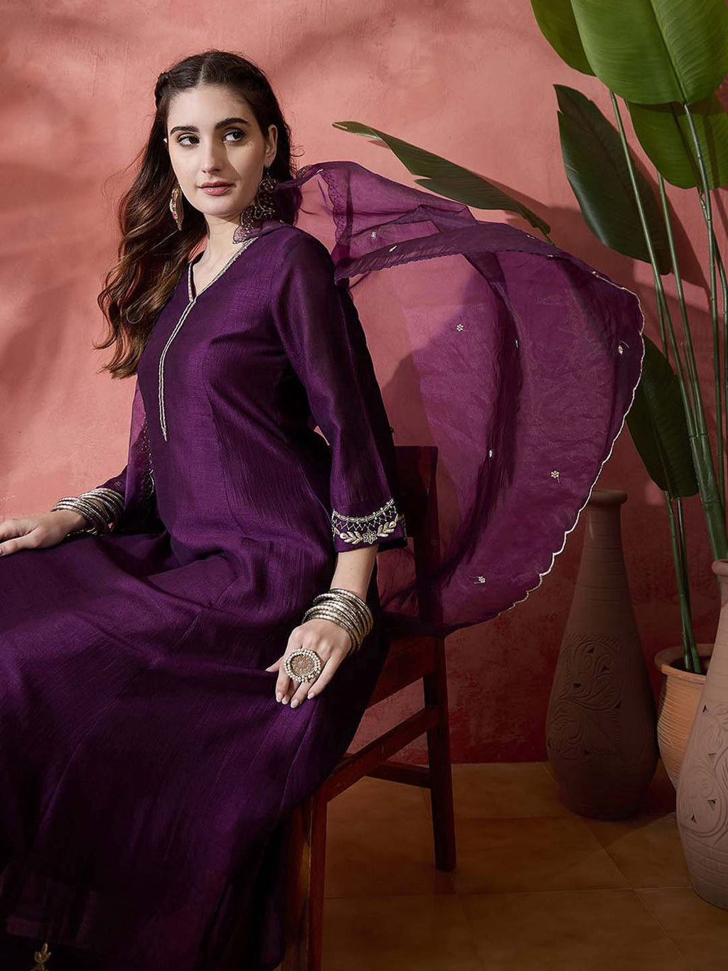 Elegant Zari Embroidered Silk Blend Anarkali Set
