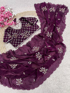 Fandy Satin Brits Work Saree With Stiched Blouse