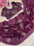 Fandy Satin Brits Work Saree With Stiched Blouse
