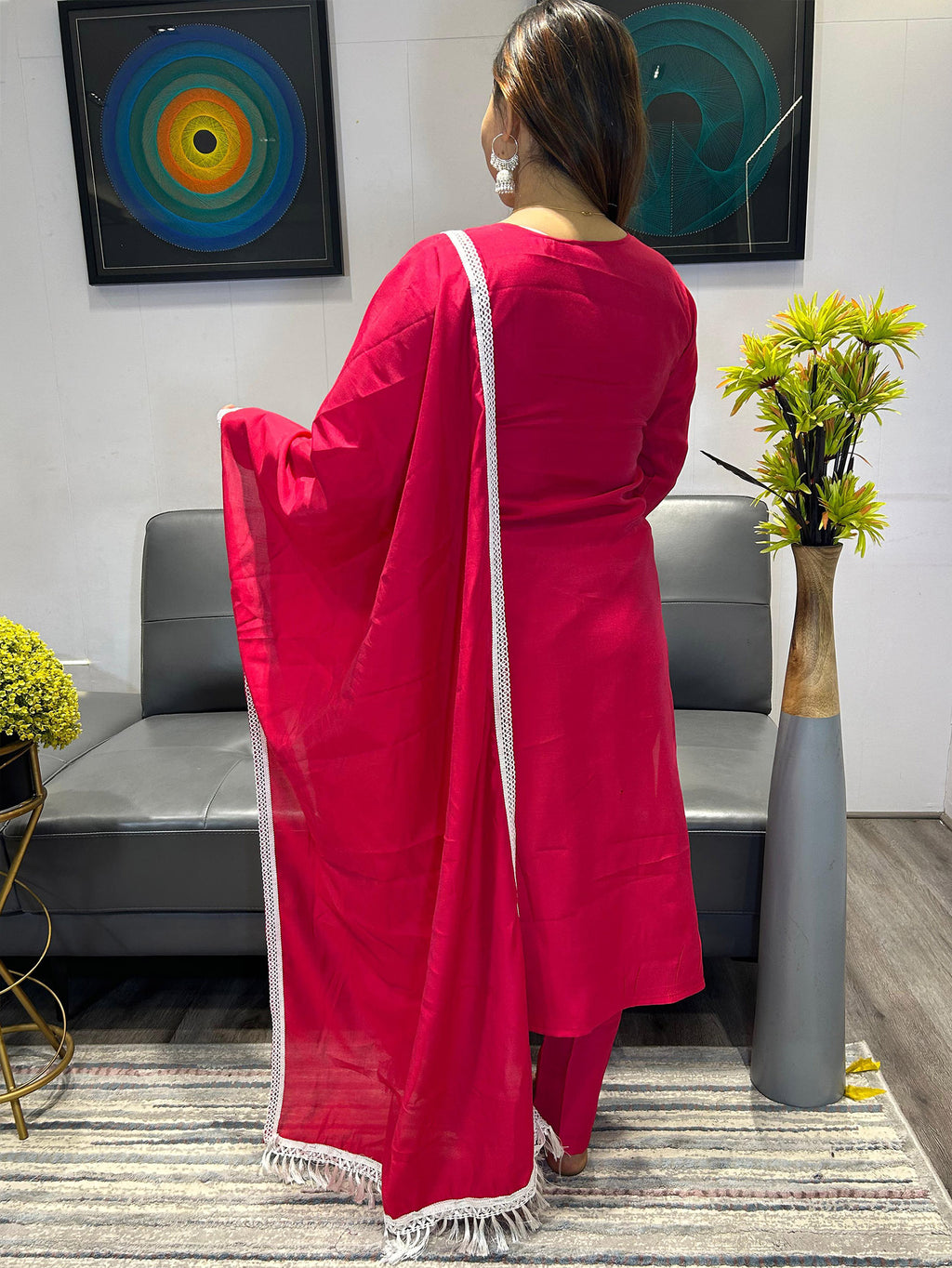 Roman Silk  Embroidered Kurta With Pant Dupatta Set