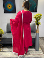 Roman Silk  Embroidered Kurta With Pant Dupatta Set