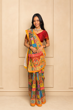 Designer Silk Crepe Digital Print Saree with Embroidered Mirror Work