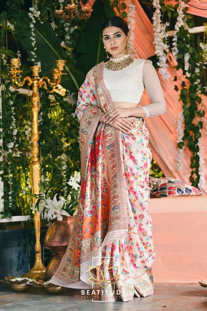 Pionex Kashmiri Multiple Color Thread Pure Zari Saree