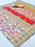 Pionex Kashmiri Multiple Color Thread Pure Zari Saree